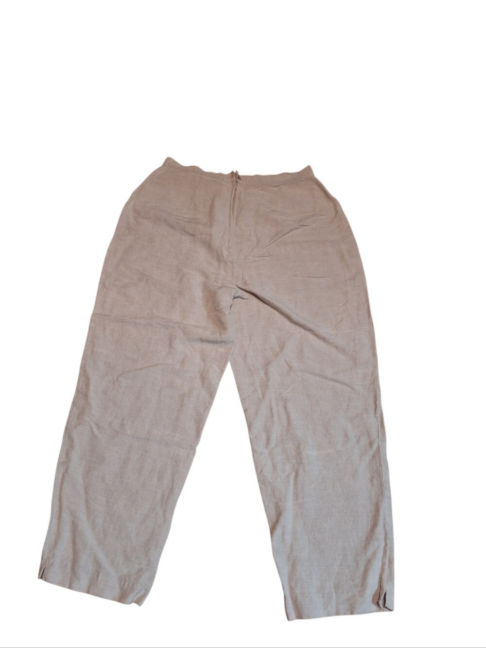 Ladies Back Zip Linen Blend Beige Pants super high waist Size 12 Office weekend